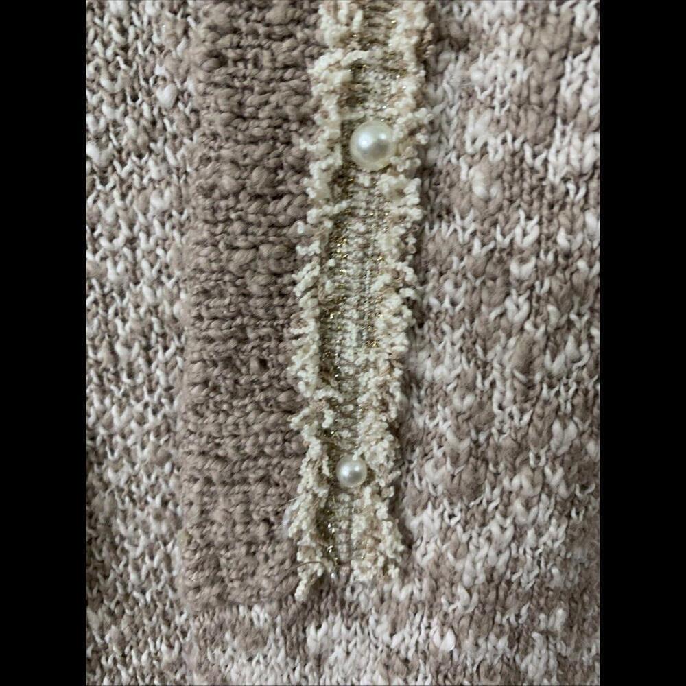 Womens Sz M Creme Open Front Crochet Long Sleeve Cardigan Pearls Cottage… - Picture 4 of 6